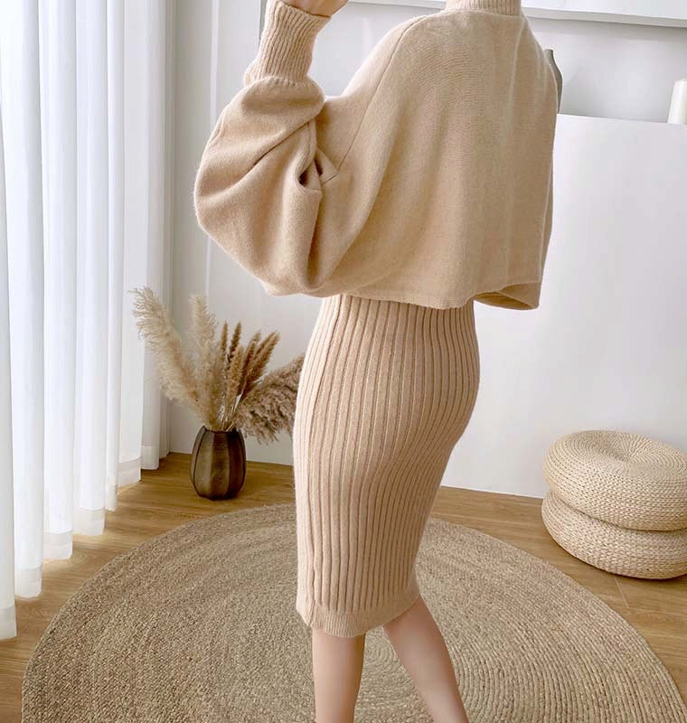 Conjunto Feminino Inverno Blusão e Saia de Malha