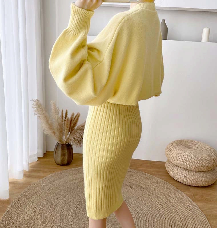 Conjunto Feminino Inverno Blusão e Saia de Malha
