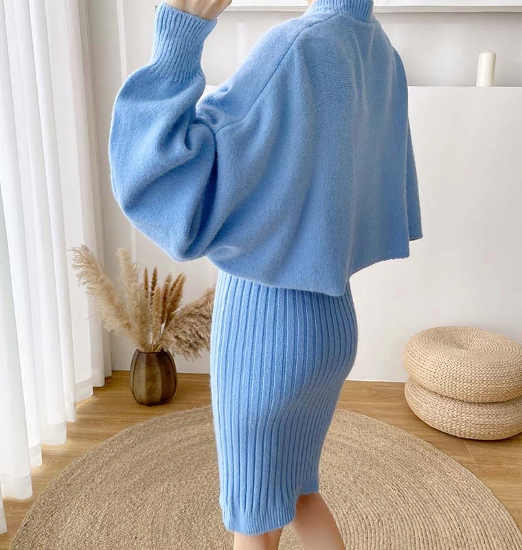 Conjunto Feminino Inverno Blusão e Saia de Malha