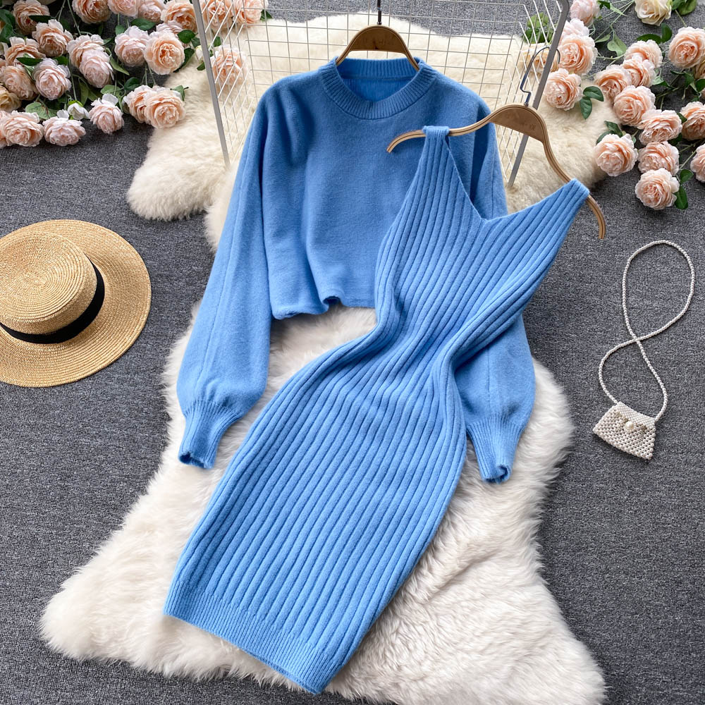 Conjunto Feminino Inverno Blusão e Saia de Malha