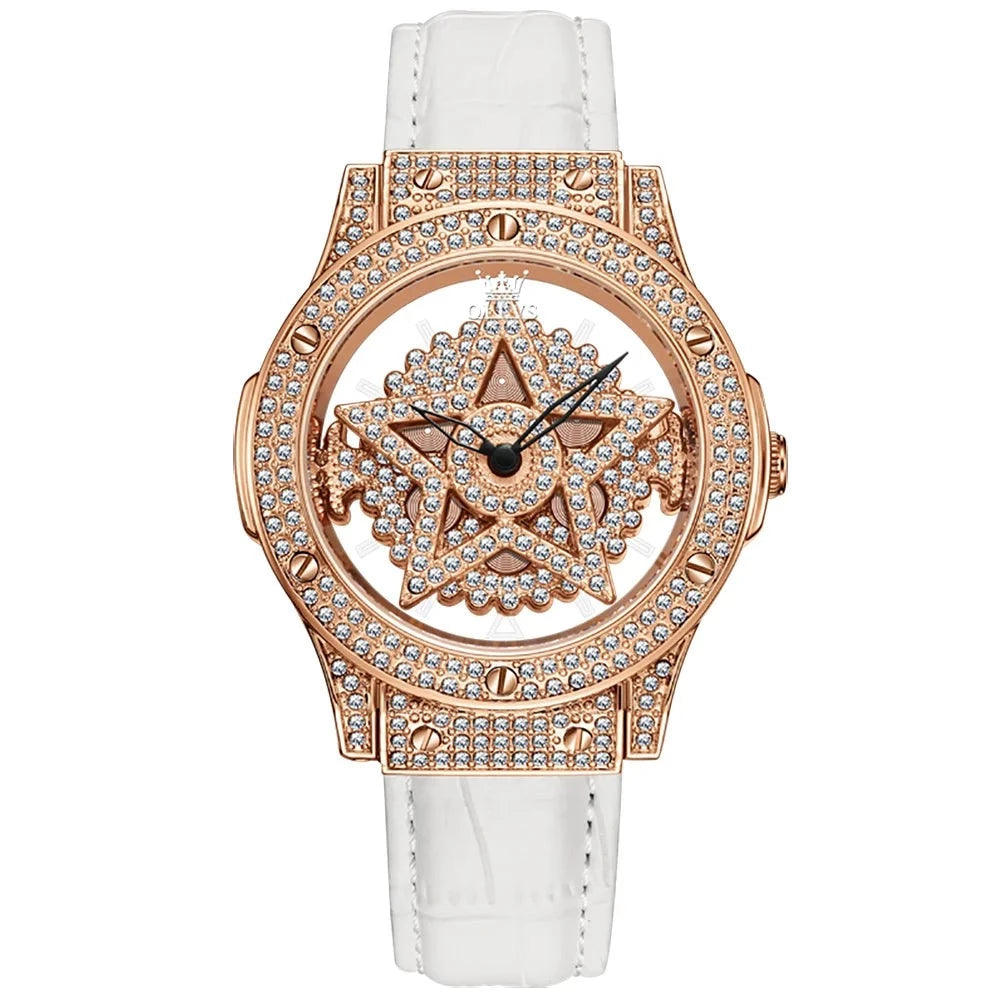 Relógio Feminino Orvalho de Diamante Estrela Ouro Rose