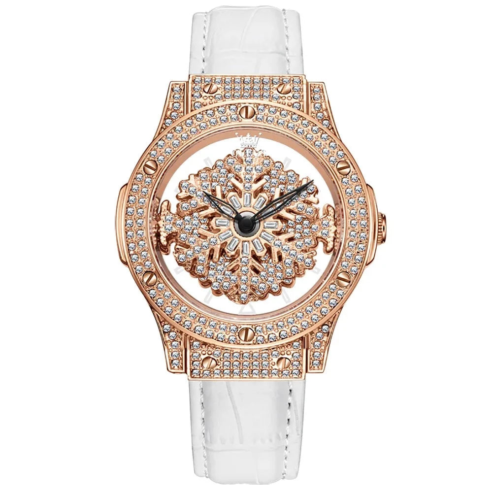 Relógio Feminino Orvalho de Diamante Neve Ouro Rose