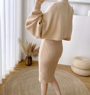 Conjunto Feminino Inverno Blusão e Saia de Malha