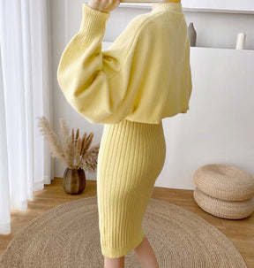Conjunto Feminino Inverno Blusão e Saia de Malha