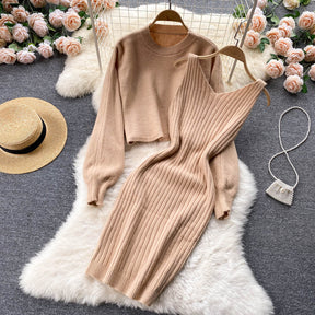Conjunto Feminino Inverno Blusão e Saia de Malha