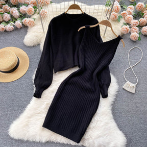 Conjunto Feminino Inverno Blusão e Saia de Malha