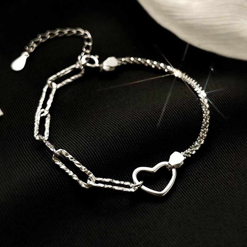 Pulseira Feminina Heart Love - Prata dupla amor